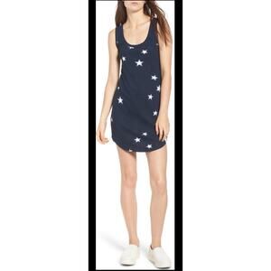 Pam & Gela Star Print Tank Dress Blue Racerback Sleeveless Patriotic Size Small